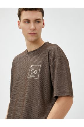 تی شرت قهوه ای مردانه ریلکس یقه گرد تکی کد 692079184