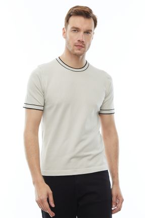 تی شرت طوسی مردانه اورسایز یقه گرد تکی طراحی کد 830836407