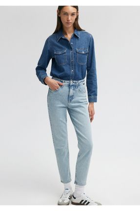 شلوار جین آبی زنانه پاچه تنگ فاق بلند پنبه (نخی) کد 801466028