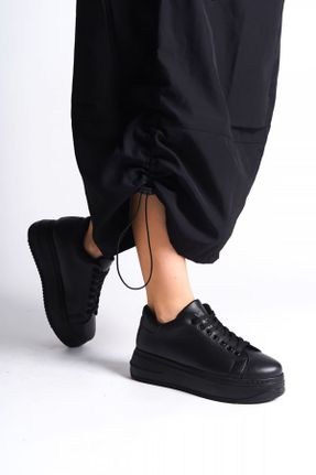 کفش اسنیکر مشکی زنانه بند دار چرم مصنوعی کد 830979008