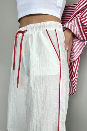 شلوار سفید زنانه فاق بلند پوپلین پاچه گشاد پنبه (نخی) کد 828666360