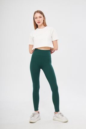 ساق شلواری سبز زنانه پنبه - پلی استر - الاستن اسلیم بافت فاق بلند کد 824030207