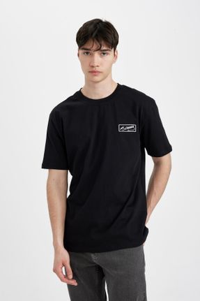 تی شرت مشکی مردانه رگولار یقه گرد تکی کد 824595496
