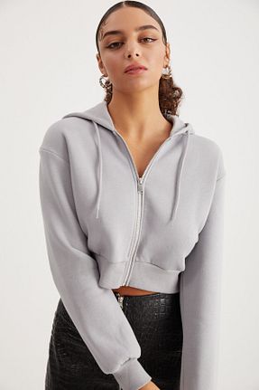 سوئیشرت طوسی زنانه ساده GRIMELANGE - کد 794055466