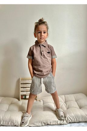 ست بالاتنه و پائین تنه قهوه ای بچه گانه بافتنی YİGİT BUTİK - کد 824730890