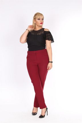 شلوار سایز بزرگ زرشکی زنانه مخلوط پلی استر Rmg - کد 2924198