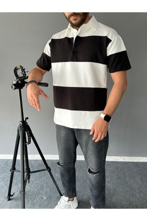 تی شرت مشکی مردانه اورسایز یقه پولو پنبه (نخی) طراحی کد 827840611