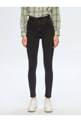 شلوار جین طوسی زنانه پاچه تنگ فاق بلند استاندارد کد 828357112