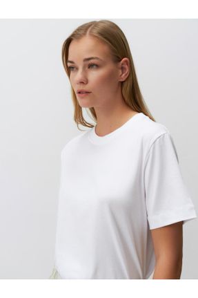 تی شرت سفید زنانه لش یقه گرد پنبه (نخی) کد 821169717