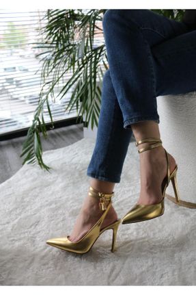کفش مجلسی طلائی زنانه چرم مصنوعی پاشنه نازک پاشنه بلند ( +10 cm) کد 824439422