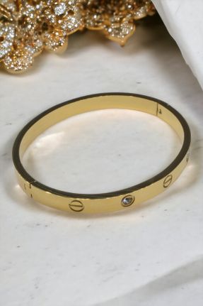 دستبند استیل طلائی زنانه فولاد ( استیل ) کد 816281726