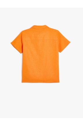 پیراهن نارنجی بچه گانه رگولار یقه پیراهنی کتان کد 822108732