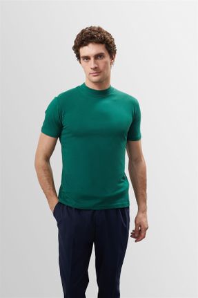 تی شرت سبز مردانه اسلیم فیت یقه گرد الاستن کد 691274296