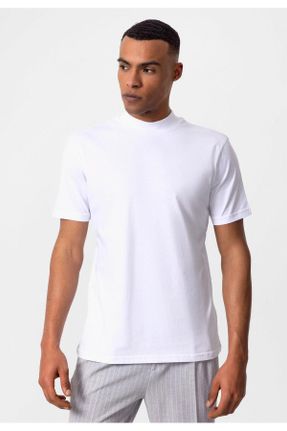 تی شرت سفید مردانه یقه گرد اسلیم فیت الاستن کد 275467114