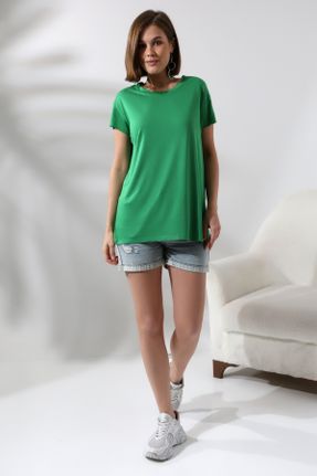 تی شرت سبز زنانه اورسایز یقه گرد کد 798488455