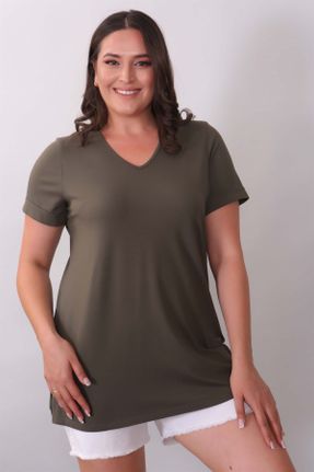 تی شرت خاکی زنانه سایز بزرگ ویسکون کد 95852612