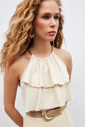 بلوز بژ زنانه ساده Sateen - کد 270822711
