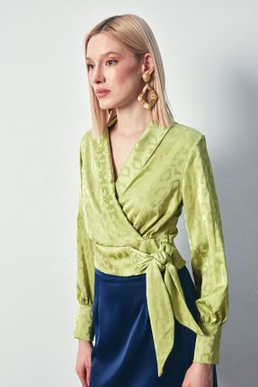 بلوز سبز زنانه طرح دار Sateen - کد 819623176