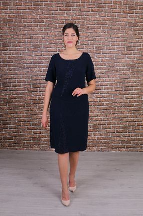 لباس مجلسی سایز بزرگ سرمه ای زنانه یقه دوچرخه Nidya Moda - کد 200404652