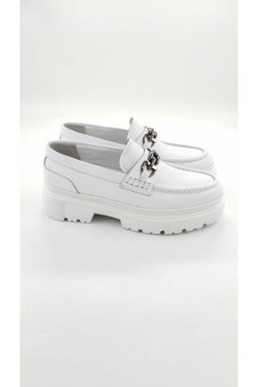 کفش لوفر سفید زنانه چرم طبیعی پاشنه متوسط ( 5 - 9 cm ) کد 825935072