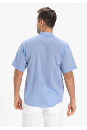 تی شرت آبی مردانه رگولار یقه قاضی پنبه (نخی) تکی بیسیک کد 92964385