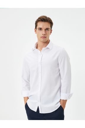 پیراهن سفید مردانه اسلیم فیت یقه نیمه ایتالیایی پنبه - پلی استر کد 802666648