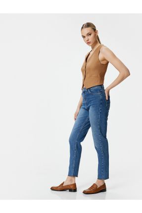 شلوار جین سرمه ای زنانه پاچه تنگ فاق بلند جین کاپری کد 799998469