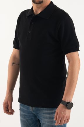 تی شرت مشکی مردانه یقه پولو پنبه (نخی) اسلیم فیت تکی بیسیک کد 824729475