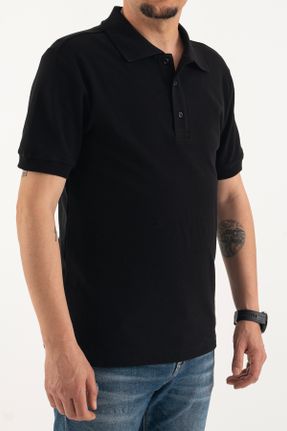 تی شرت مشکی مردانه اسلیم فیت یقه پولو پنبه (نخی) تکی بیسیک کد 824729475
