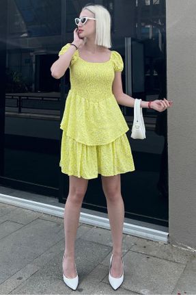 لباس زرد زنانه بافتنی پنبه - پلی استر کد 830479966