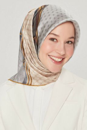 روسری سفید ابریشم ضخیم 90 x 90 طرح هندسی کد 830471246