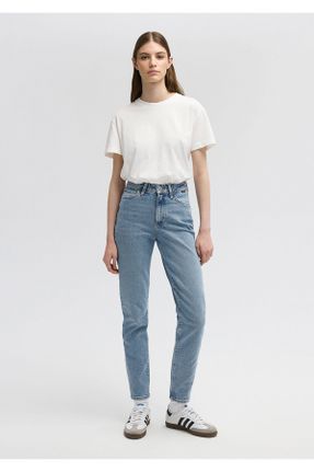 شلوار جین آبی زنانه پاچه تنگ سوپر فاق بلند پنبه (نخی) ساده کد 203899665