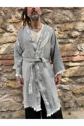 کیمونو طوسی زنانه بافتنی طرح دار بلند کد 830629995
