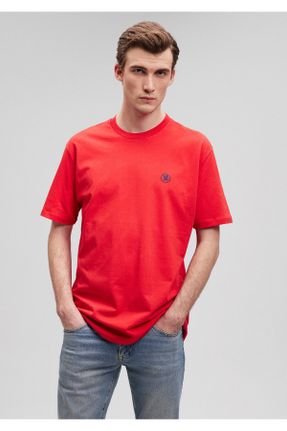 تی شرت قرمز مردانه لش یقه گرد پنبه (نخی) تکی بیسیک کد 275857525