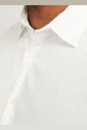 پیراهن سفید مردانه اسلیم فیت یقه پیراهنی مخلوط کتان کد 830819471