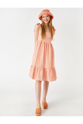 لباس نارنجی زنانه بافتنی پلی استر Fitted بند دار کد 309547440