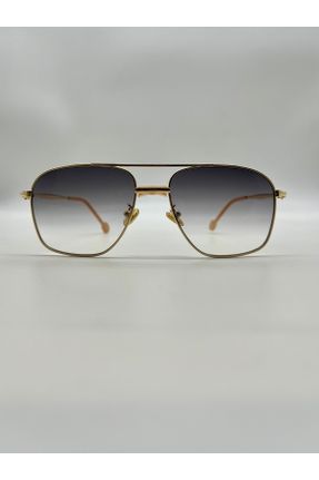 عینک آفتابی طلائی زنانه 55 UV400 فلزی مات مستطیل کد 830694336