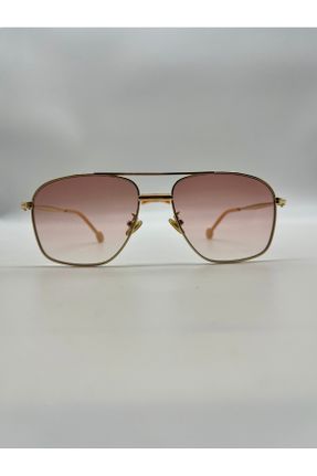 عینک آفتابی طلائی زنانه 55 UV400 فلزی مات مستطیل کد 830694666