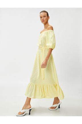 لباس زرد زنانه بافتنی پلی استر رگولار آستین-کوتاه کد 691048478