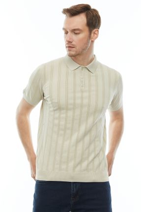 تی شرت بژ مردانه اورسایز یقه پولو تکی طراحی کد 830836091