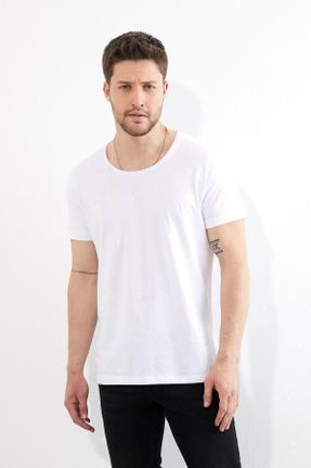 تی شرت سفید مردانه رگولار یقه گرد کد 799814871