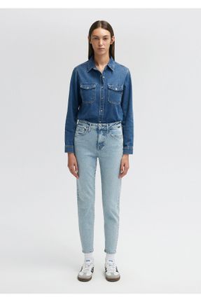 شلوار جین آبی زنانه پاچه تنگ فاق بلند پنبه (نخی) کد 801466028