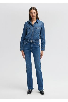 شلوار جین آبی زنانه پاچه اسپانیولی فاق بلند پنبه (نخی) کد 799001961
