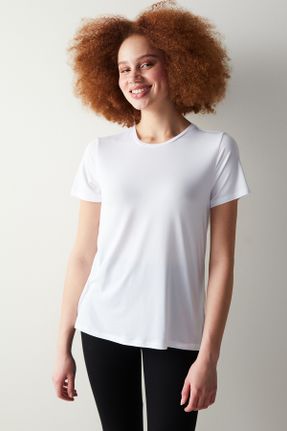 تی شرت سفید زنانه یقه گرد رگولار تکی پوشاک ورزشی کد 802531534