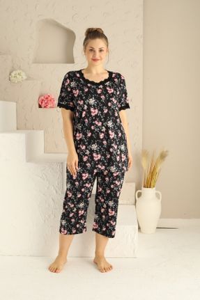 ست لباس راحتی مشکی زنانه طرح گلدار ویسکون کد 824673341