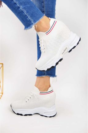 کفش اسنیکر سفید زنانه بند دار پارچه نساجی کد 817195567