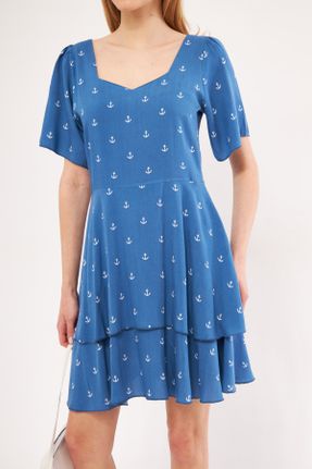 لباس آبی زنانه بافتنی رگولار آستین-کوتاه کد 817678947