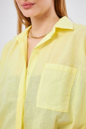 پیراهن زرد زنانه اورسایز یقه پیراهنی پنبه - پلی استر کد 824343970