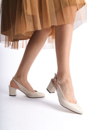 کفش پاشنه بلند کلاسیک بژ زنانه چرم مصنوعی پاشنه ضخیم پاشنه متوسط ( 5 - 9 cm ) کد 808682511