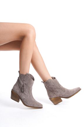 بوت / نیم بوت قهوه ای زنانه چرم خالص Elile Shoes - کد 824997410